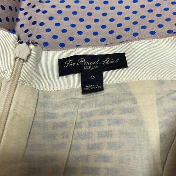 J.Crew Beige &‎ Blue Polka Dot The Pencil Skirt Womens Cotton Blend Size 8 - Picture 5 of 6